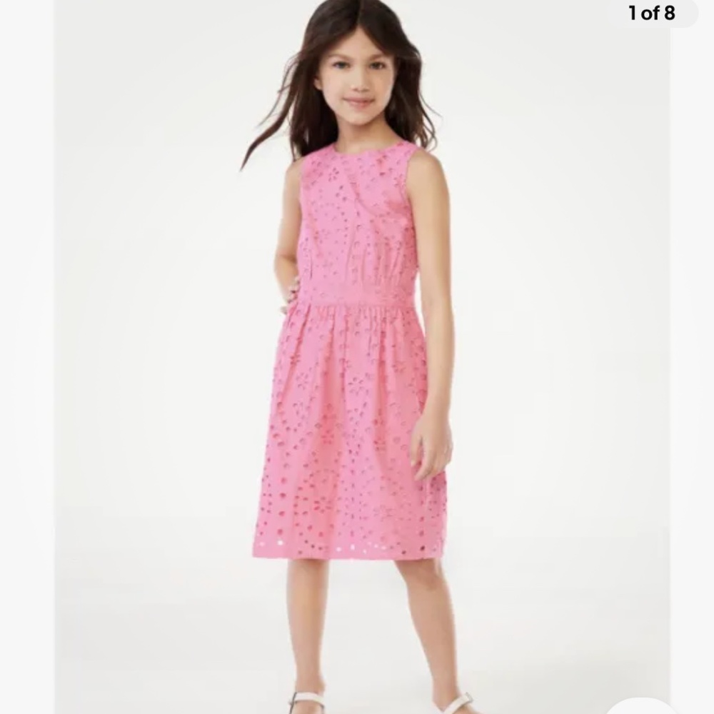 Scoop NYC Girls Pink Eyelet Bow Back Midi Dress Large (10-12) NEW